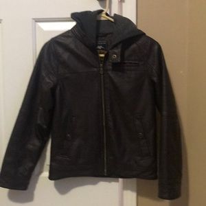 BOYS FAUX LEATHER JACKET WITH HOOD